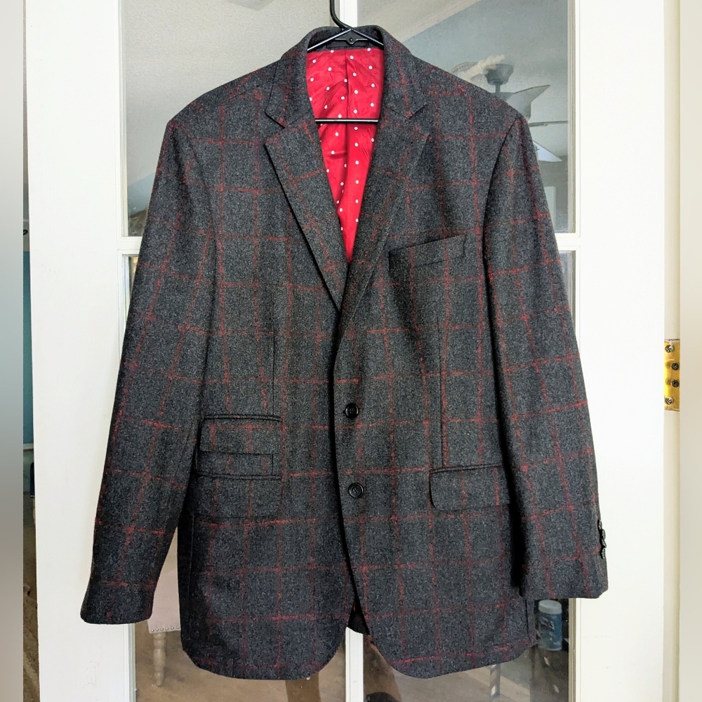 Liam John Wool Windowpane Check Plaid Wool Sport Coat Blazer